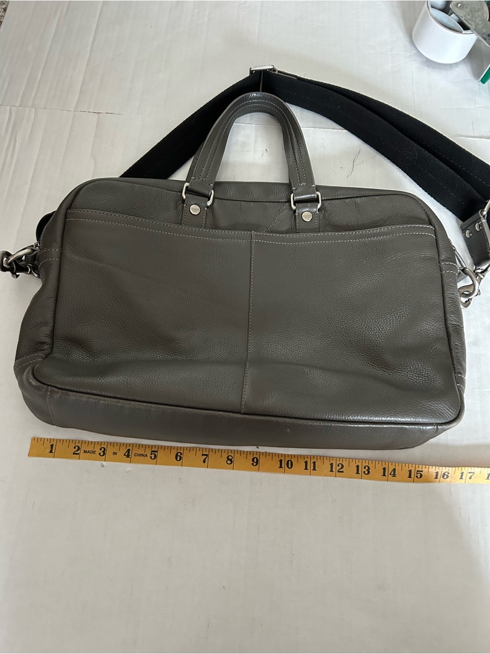Coach Metropolitan Gray Leather Messenger Briefcase with Shoulder Strap - Picture 7 of 14
